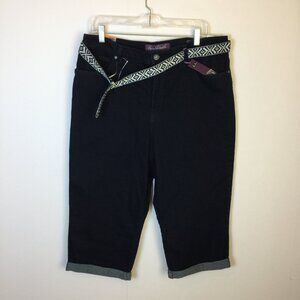 New! Gloria Vanderbilt Amanda Capri Jeans Sz 16 Womans Dark Blue Mid Rise Belted